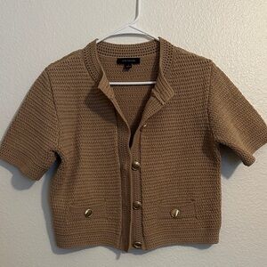 Ann Taylor Size Small Brown Short Sleeve Cardigan with Gold Buttons